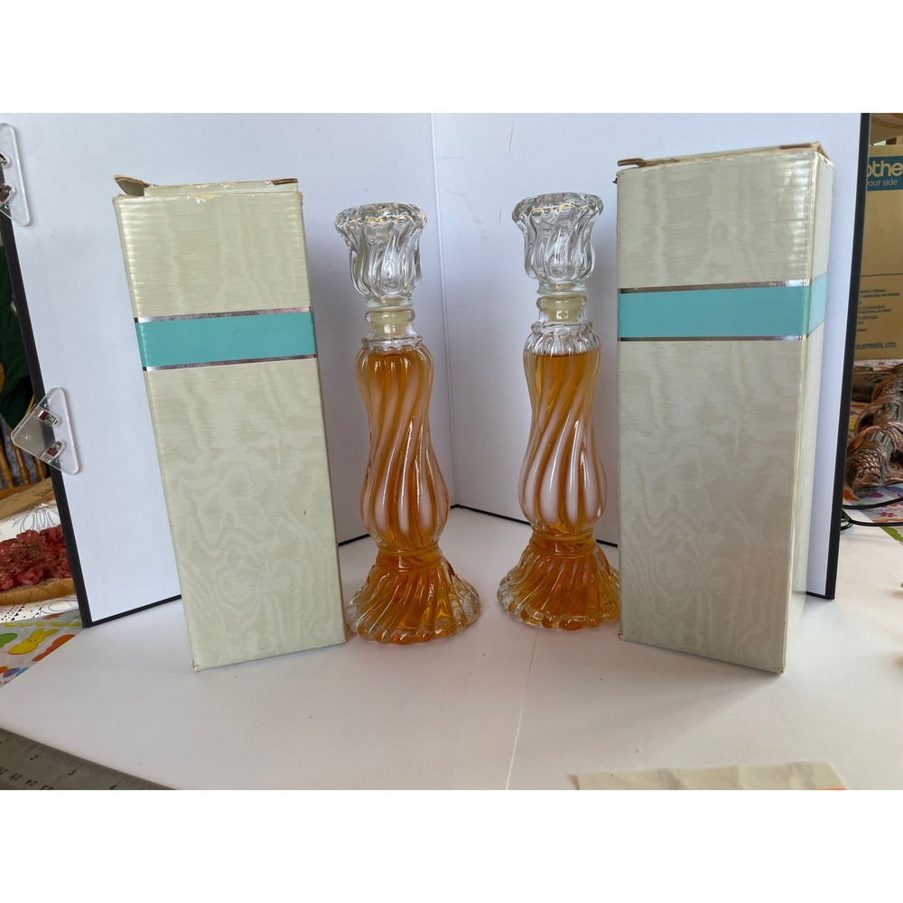 Vintage Avon Opalique Swirl Glass Candlestick Cologne Bottles - Set of 2 - Picture 6 of 8